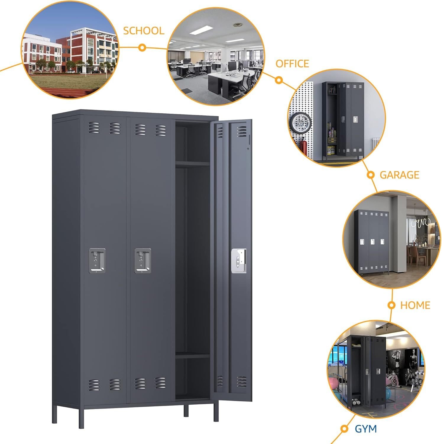 15 Doors Metal Lockers For Employees For Offices School Gyms Home,Assembly Required,Dark Gray - Image 4