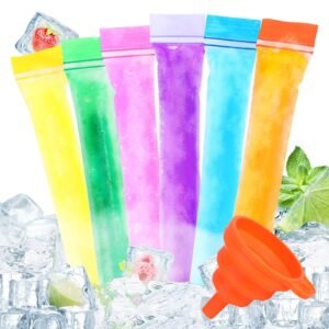 120 Disposable Ice Popsicle Mold Bags, Freezer Tubes With Double Leak-proof Zip Seals 6 Vibrant Colors Soft PE Material Easy To Fill For Snacks Yogurt Juice Fruit Ice Pops With Funnel Clearance