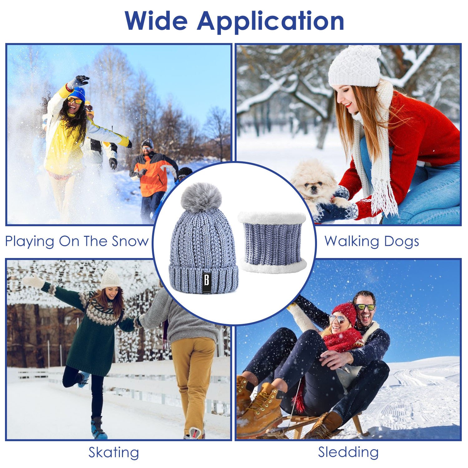 1Set Winter Beanie Hat Scarf Set Women Warm Knitting Skull Cap Neck Warmer For Walking Running Hiking Camping Outdoors Gift - Image 3