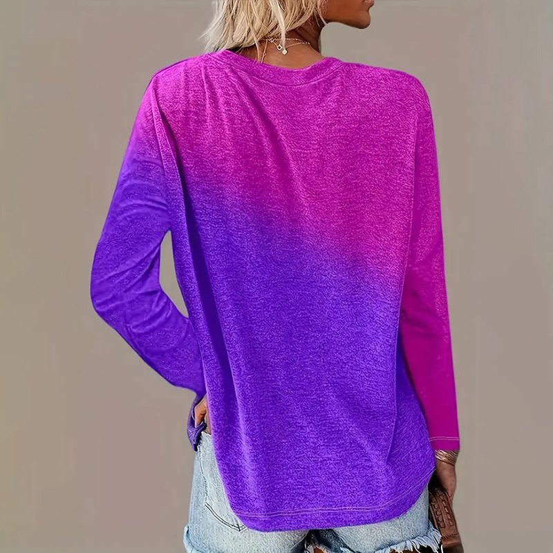 5 Pack Women's Casual Gradient Color Round Neck Long Sleeve Tops Set Spring & Fall - Image 4