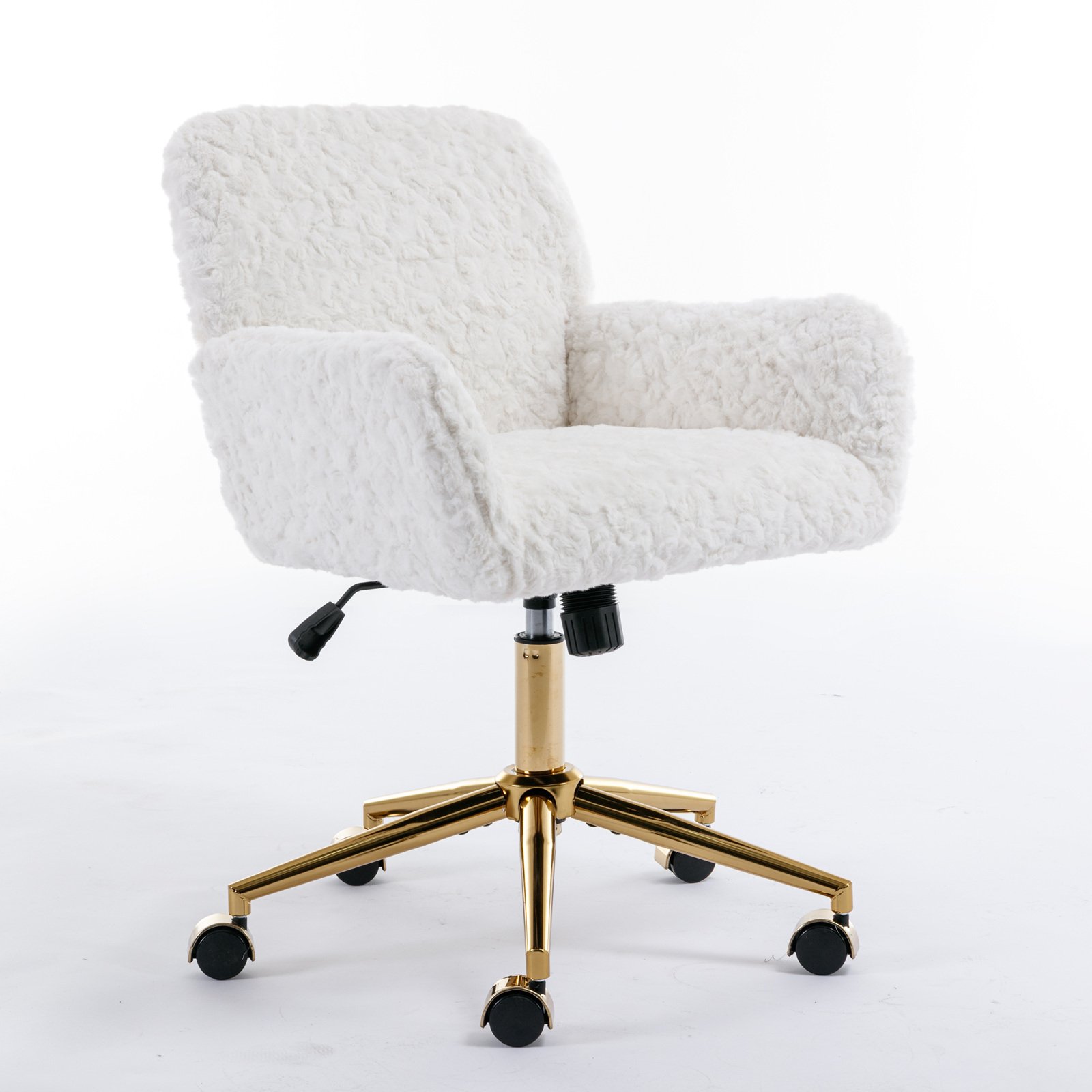 A&A Furniture Office Chair,Artificial Rabbit Hair Home Office Chair With Golden Metal Base,Adjustable Desk Chair Swivel Office Chair,Vanity Chair Beige - Image 4