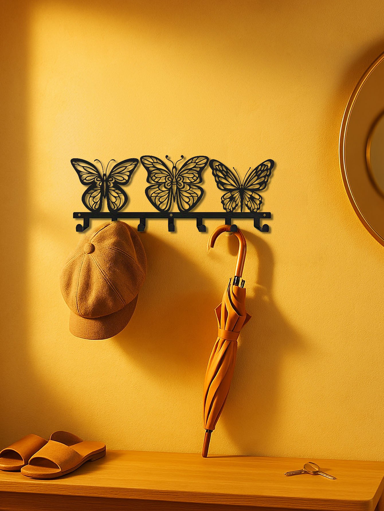 Modern Butterfly Metal Key Holder,Hand-made Iron Art With 7 Hooks, Wall Storage - Image 5