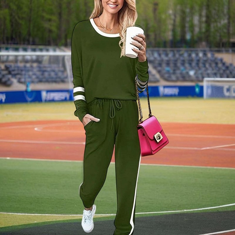 Women's Casual Striped Tracksuit Set, Long Sleeve Crewneck Sweatshirt And Drawstring Jogger Pants, 2-Piece Outfit For Spring And Fall - Image 9