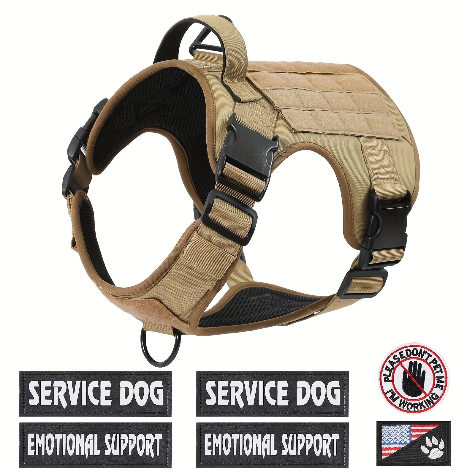 American Local Tactical Pet Boobs Service Dog Harness Vest Adjustable Reflective Dog Harness Metal Buckle Hiking Training - Image 3