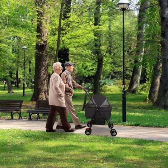 4 Wheels Pet Stroller Foldable Carrier Strolling Cart Travel Jogger Pet Stroller With Removable Liner Storage Basket For Dog Cat - Image 5