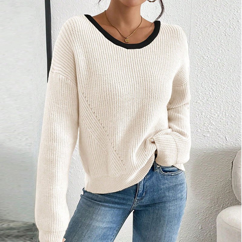 Women's Bow Sweater Long Sleeve Top, Open Back Crew Neck Split Pullover, Fall Trendy Going Out Sweater - Image 7