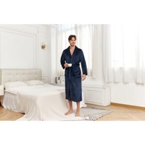 RONGTAI Mens Plush Long Robe Soft And Warm Full Length Bathrobe