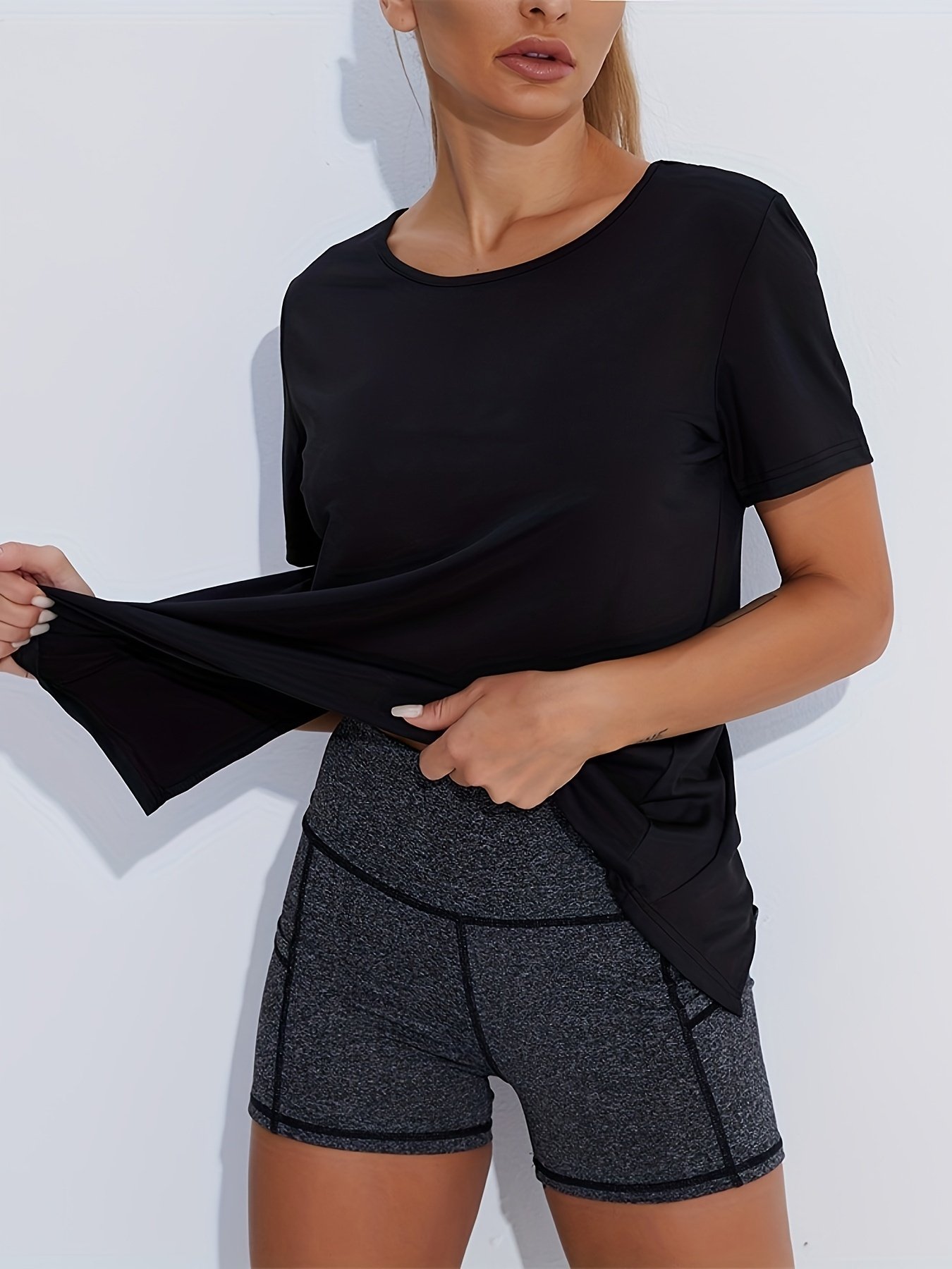 2-Pack Women Quick-Dry Tees Seamless Honeycomb Ventilation Yoga Running Gym - Image 5