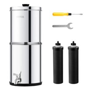 2.25G Gravity-fed Water Filter Countertop System Stainless Steel 2 Filters