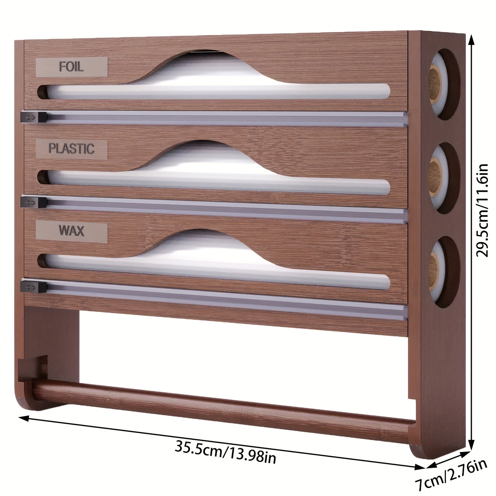 A Bamboo Cling Film Cutter With A Tissue Holder, A Wall-Mounted Foil Cutter For The Kitchen, A Three-Compartment Cutter, And A Paper Storage Rack. - Image 3