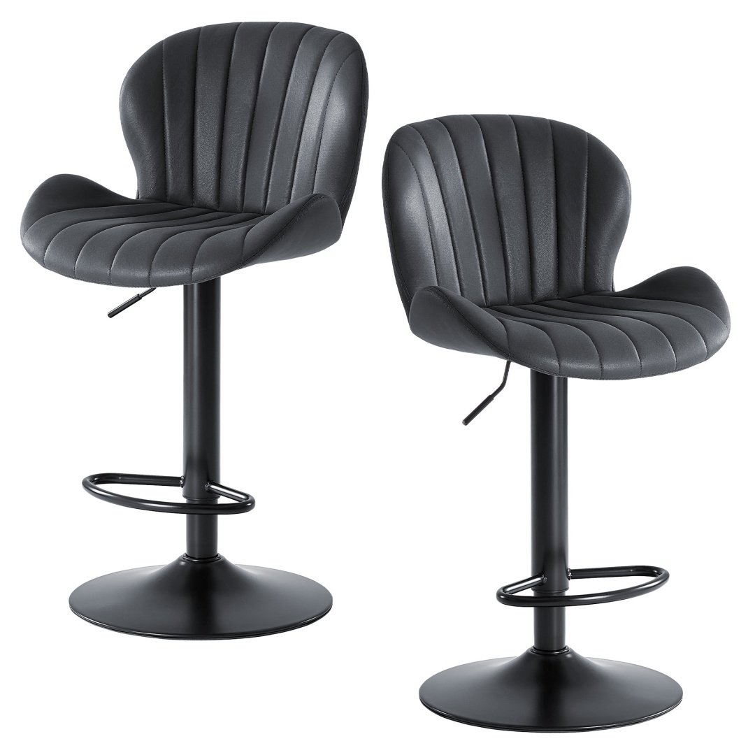 Modern Bar Stools Set Of 2, Adjustable Faux Leather Upholstered Swivel Bar Stools - Image 4