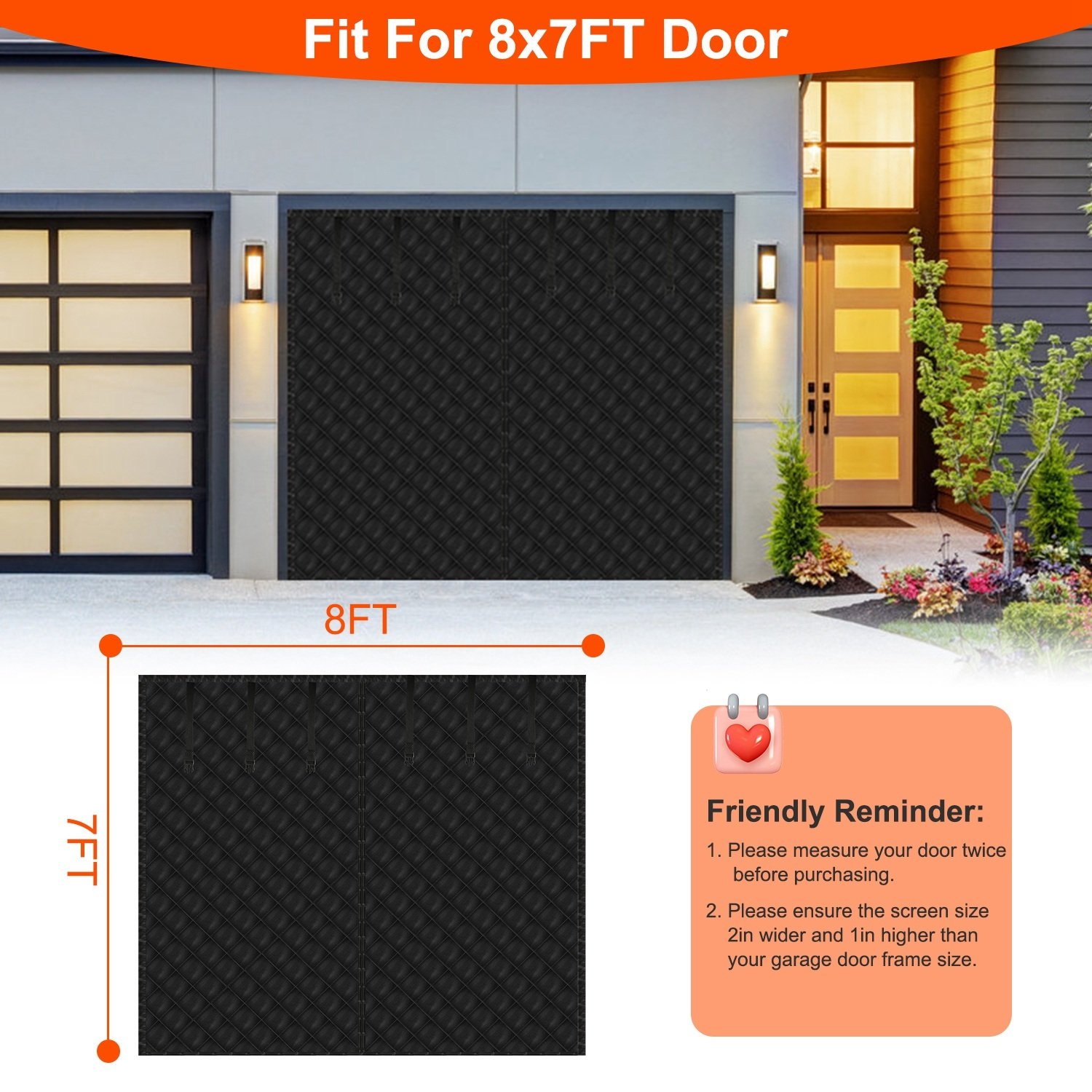 1Pc 16x7FT Magnetic Thermal Insulated Garage Door Curtain For Winter Two Car Garage Screen With Magnetic Closure 8 Roll Up Buckle Straps For Two Cars Weatherproof Windproof Soundproof - Image 8