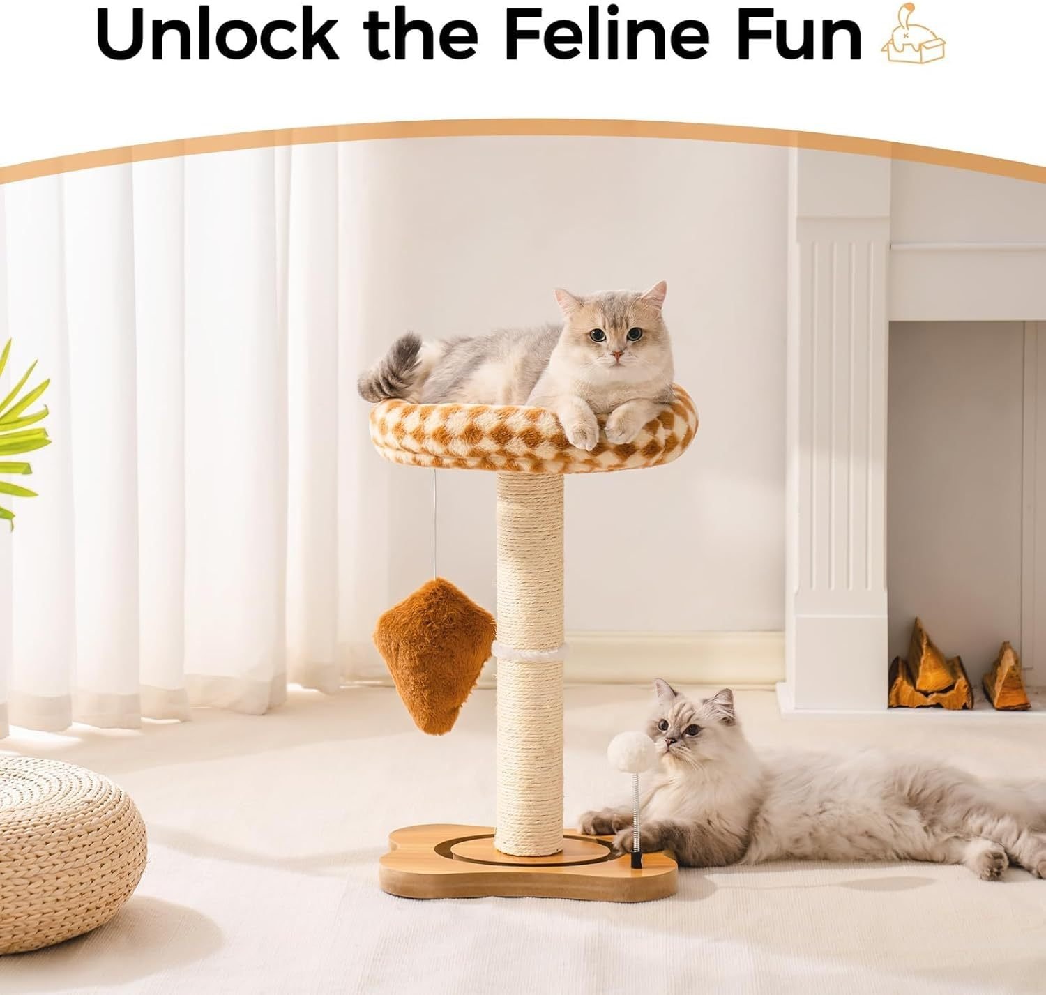 Mewoo Cat Scratching Post With Bed - Small Cat Tower With Sisal Scratcher, Removable Perch & Ball Track Toys For Indoor Cats Brown, Medium - Image 7