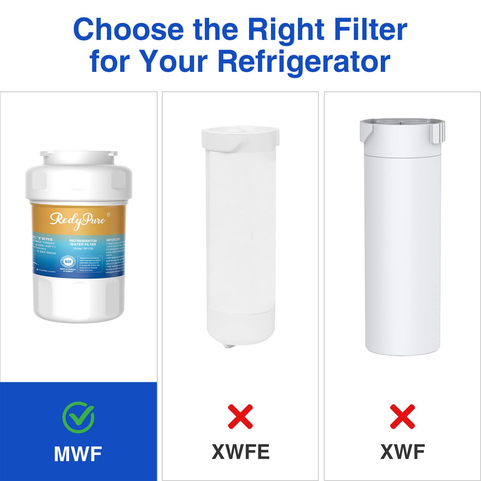 4 Pack Refrigerator Water Filter Replacement For GE MWF, SmartWater MWFP, MWFINT, MWFA, GWF, HDX FMG-1, Kenmore 9991, GSE25GSHECSS, WFC1201 Water Filter