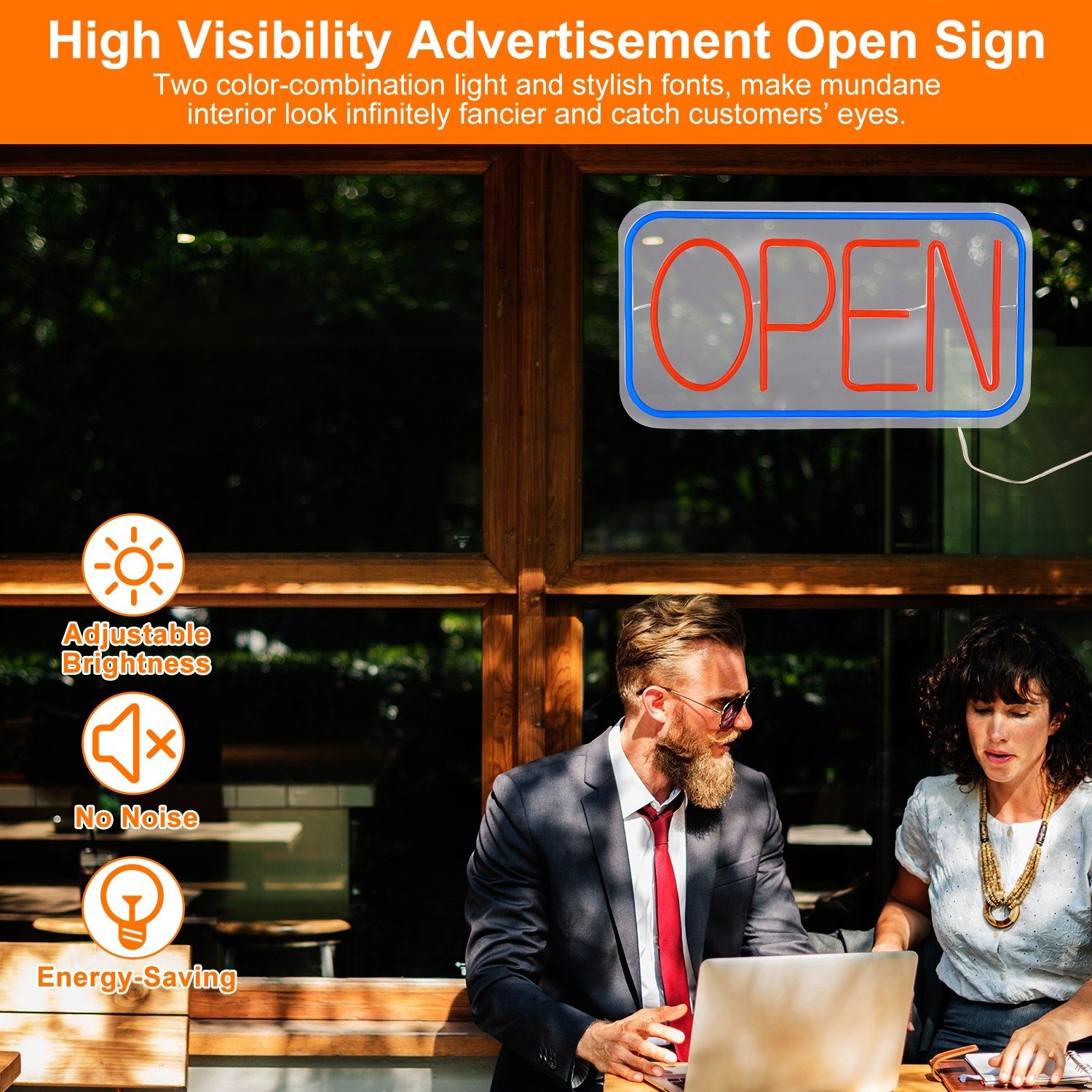 1Pc LED Open Sign 16.5x9.1in Business Neon Open Sign Advertisement Board With 11 Levels Adjustable Brightness - Image 5