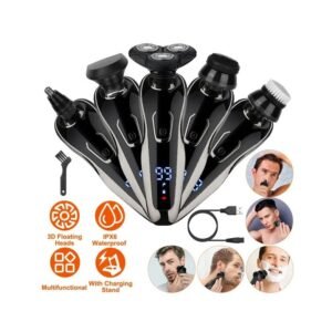 5 In 1 Electric Razor Shaver Rechargeable Cordless Head Beard Trimmer Shaver Kit IPX6 Waterproof Dry Wet Grooming Kit