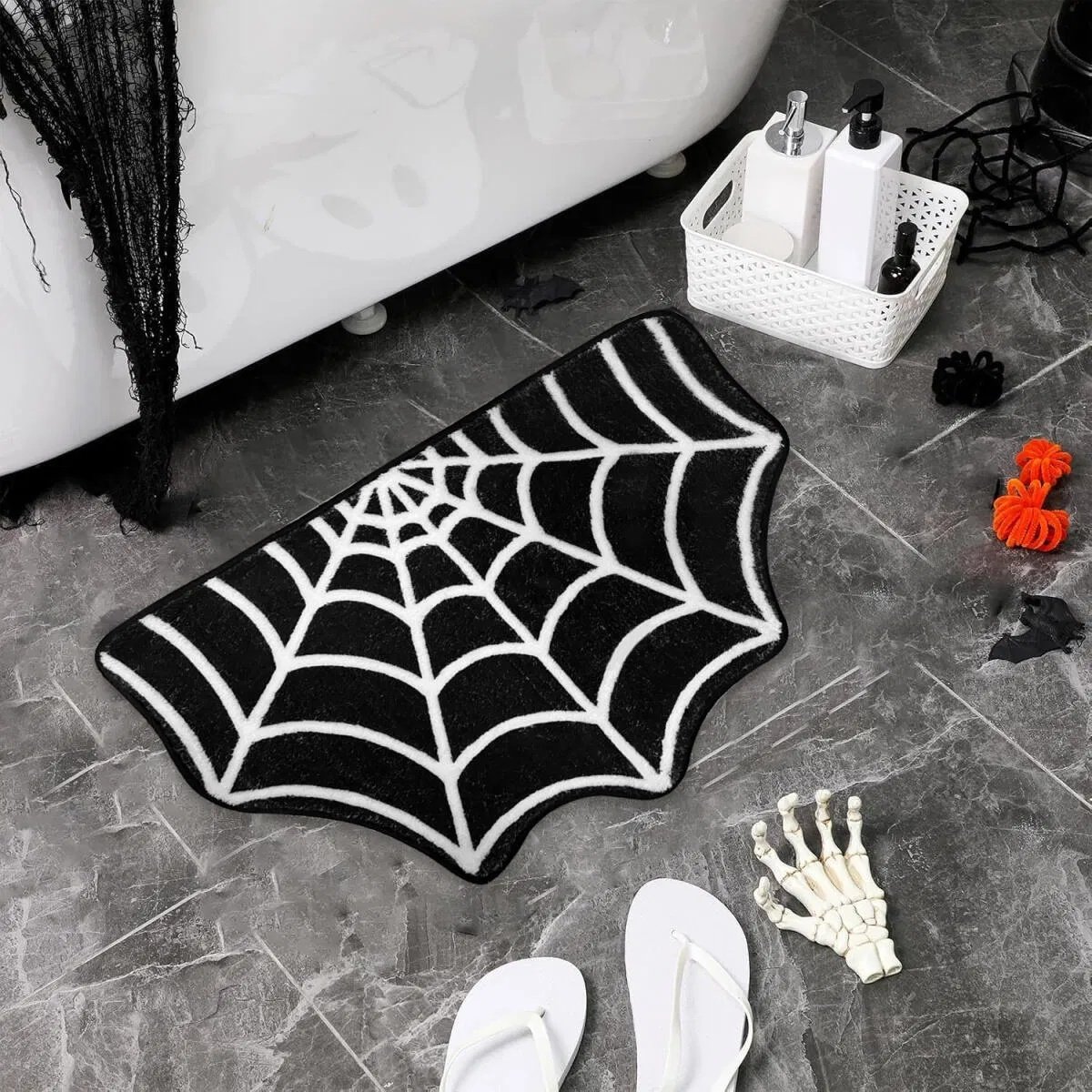 Spider Web Bath Mat 19.7 X 31.5 In Large Spider Web Rugs For Bedroom Gothic Home Decor Witchy Horror Goth Room Rugs Machine Washable Non-Slip Area Rugs For Front Door Kitchen - Image 9