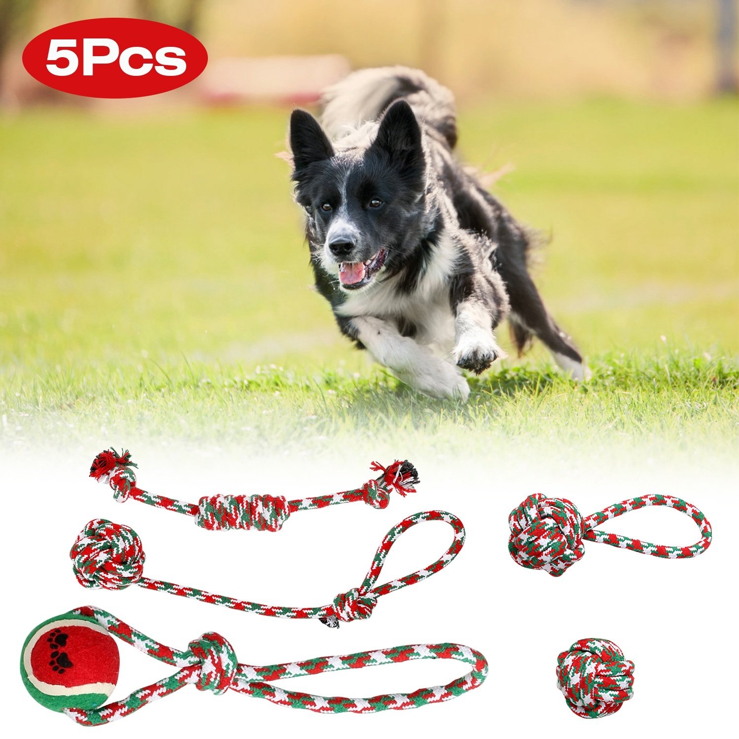 Set Of 5Pcs Christmas Dog Rope Chew Toys Dog Interactive Toys Set For Puppy Small Medium Aggressive Chewers Dogs Training Teething Playing - Image 2