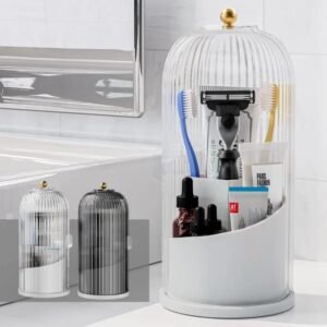 Toothbrush Holder With Sliding Cover, Suitable For Bathroom Counter Storage, Toothbrush And Toothpaste Holder, Suitable For Bathroom Dressing Table Makeup Brush Holder - White