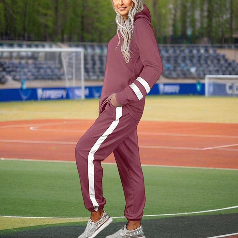 Women's Casual Striped Tracksuit Set, Long Sleeve Crewneck Sweatshirt And Drawstring Jogger Pants, 2-Piece Outfit For Spring And Fall - Image 7