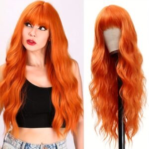 Elegant Long Orange Synthetic Wig