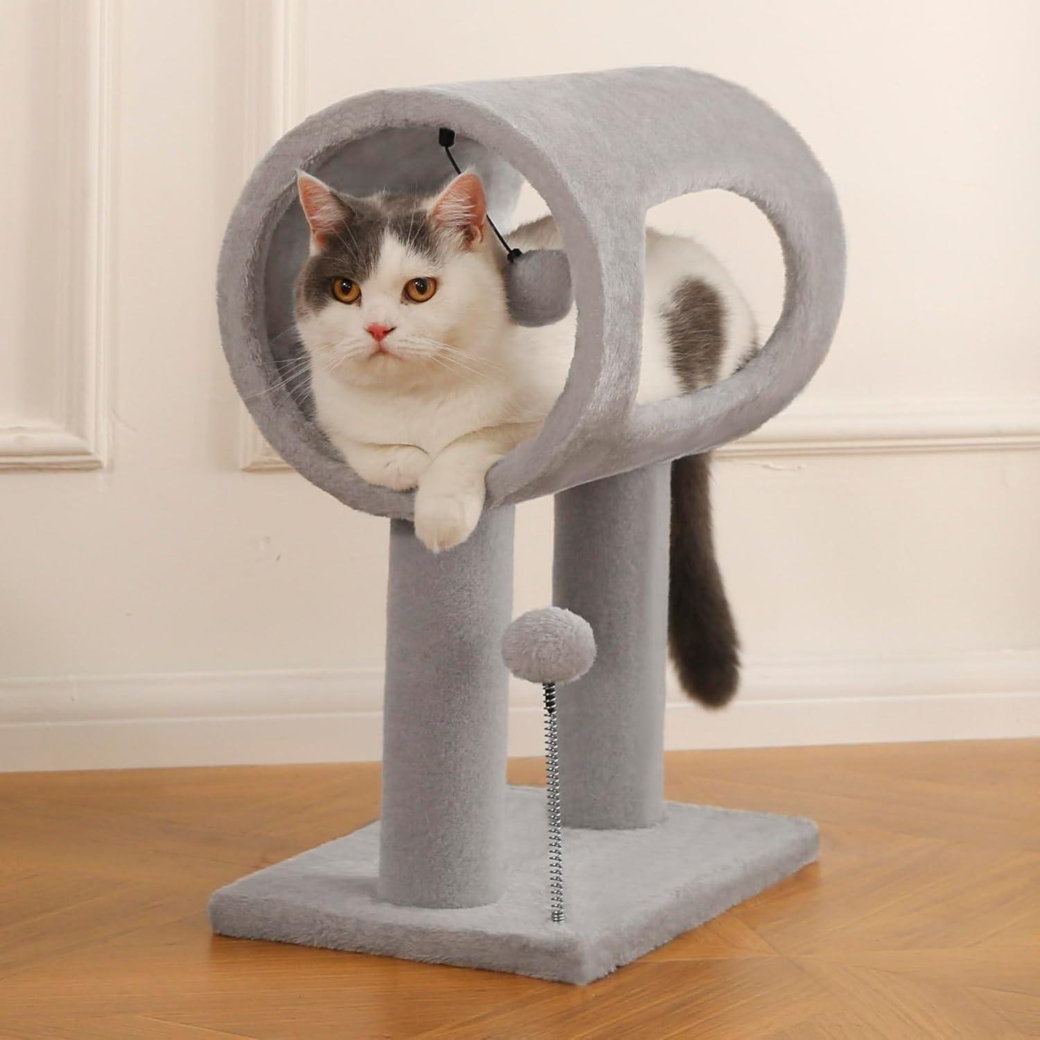 Gray Indoor Cat Tree With Hanging Ball 20.5Cat Tree With Tunnel Bed And Scratching Post Cat Tower - Image 8