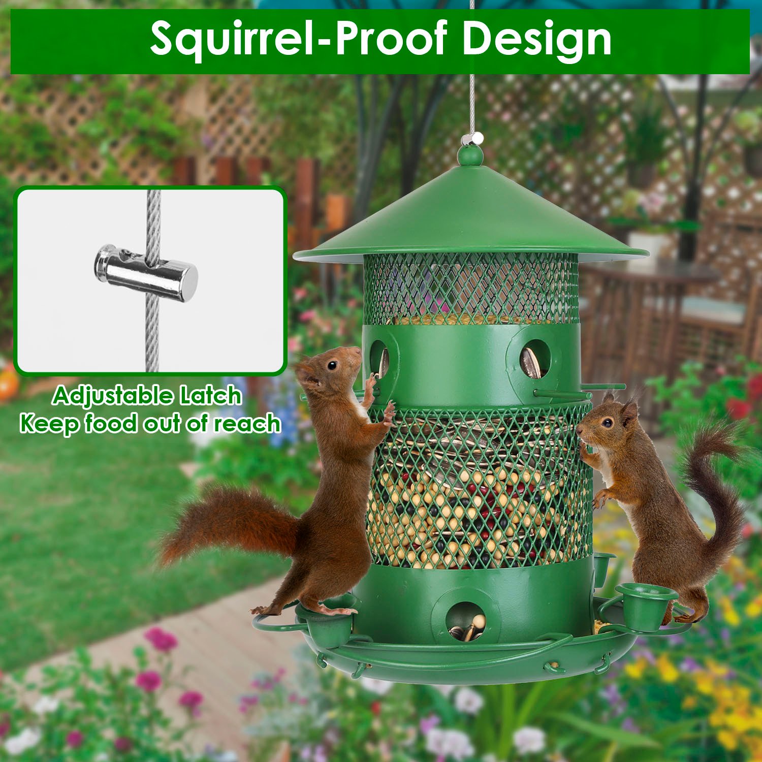 1Pc Wild Bird Feeder Squirrel-Proof Chew-Proof Metal Bird Seed Feeder Outdoor Hanging Bird Feeder With 360 Degree Circular Perches Water Cups For Yard Garden Patio - Image 5