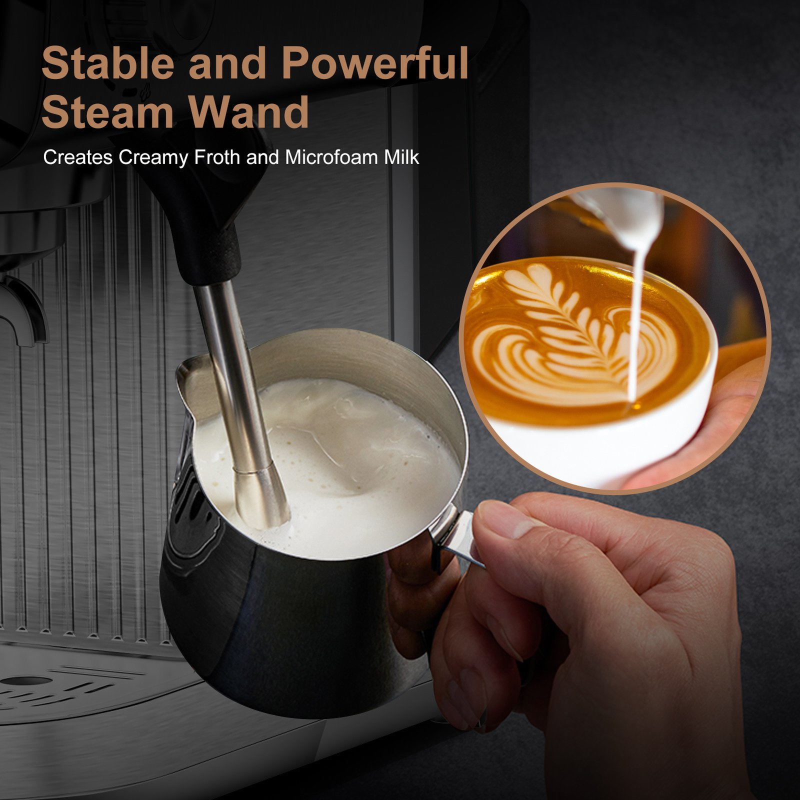 20 Bar Professional Espresso Machine With Milk Frother, Single & Double Shot, ESE Pod Compatible, Visual Display Of Pressure, Removable Water Tank For Cappuccino, Latte, Machiato For Home Barista - Image 2