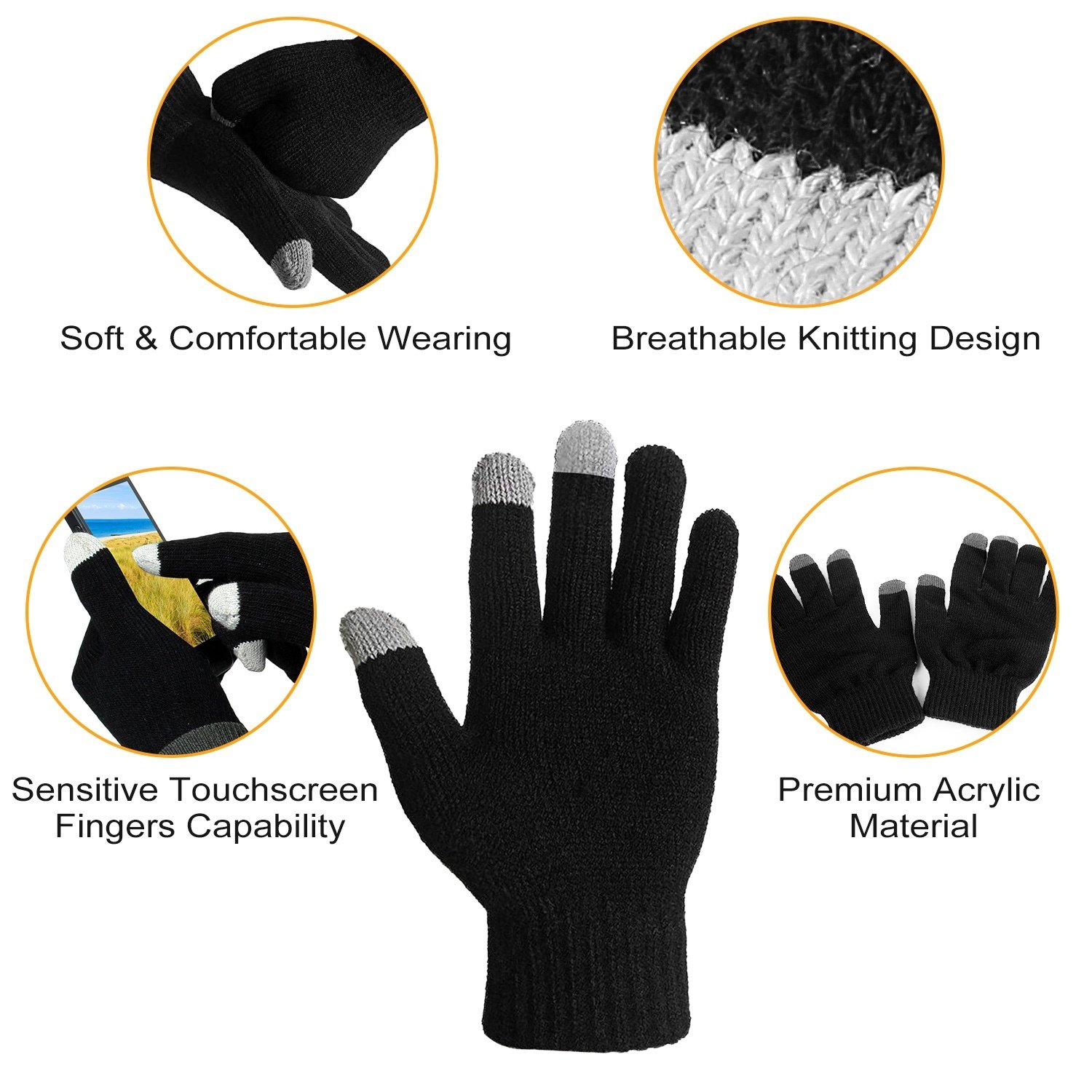Unisex Touch Screen Gloves Full Finger Winter Warm Knitted Gloves For Warmth Running Cycling Camping Hiking - Image 4