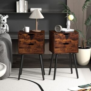 Nightstand With 2 Drawers And Solid Wood Legs For Bedroom Living Room - Brown