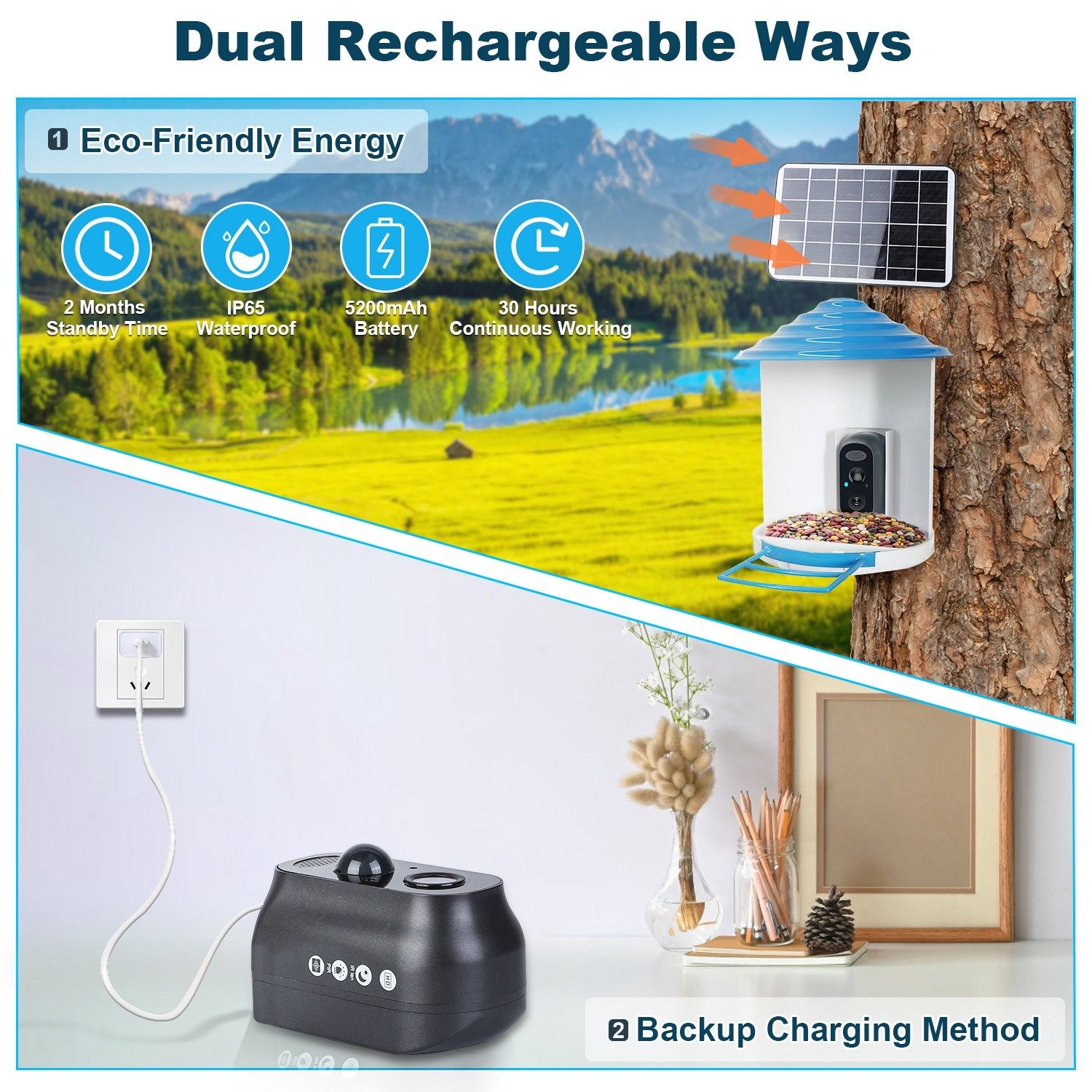 Smart Bird Feeder With Solar Powered Camera 1080P HD AI Identify PIR Motion Auto Capture Video Cloud Card Storage WiFi Connection App Control IP65 Waterproof - Image 6