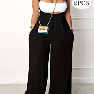 Plus Size Solid Color Pocket Overalls Casual Women's Pants