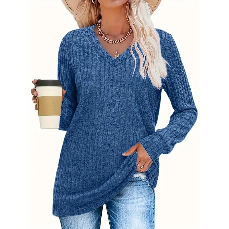 3 Pack Womens Long Sleeve Shirts V Neck Tunic Tops Loose Fit Lightweight Basic Casual Fall Clothes - Image 3