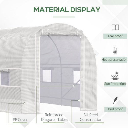 Outsunny 15 X 7 X 7 Walk-In Tunnel Greenhouse, Large Garden Hot House Kit With 6 Roll-up Windows & Roll Up Door, Steel Frame, White - Image 3