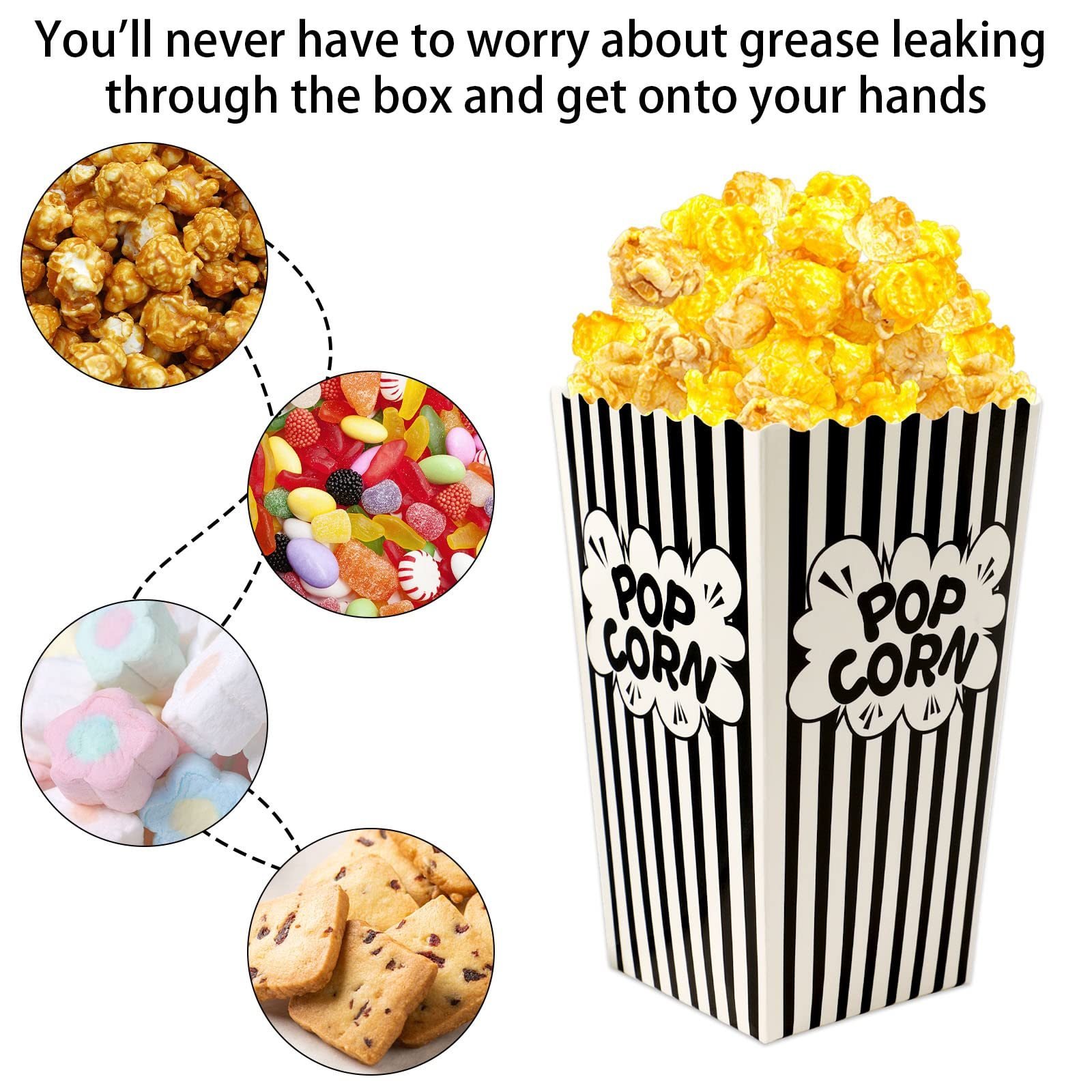 Mini Paper Popcorn Bags, Small Popcorn Bags Black And White Movie Night Popcorn Boxes For Kids Popcorn Buckets And Container For Home, Carnival Party, Decorations 100pack - Image 2