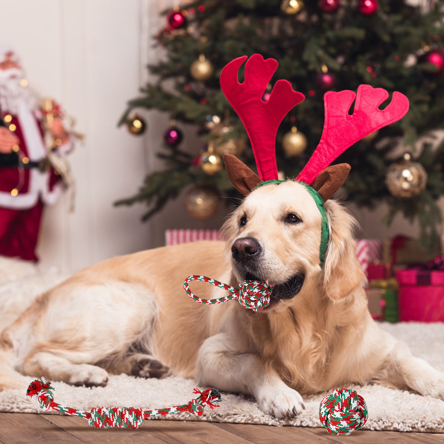 Set Of 5Pcs Christmas Dog Rope Chew Toys Dog Interactive Toys Set For Puppy Small Medium Aggressive Chewers Dogs Training Teething Playing - Image 9