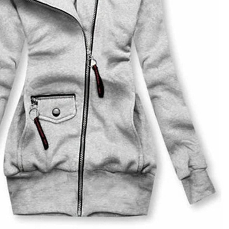 Women's Solid Color Long Sleeve Zip-Front Drawstring Hooded Jacket With Pockets Slim Fit Pleated Detail Top For Spring&Fall - Image 9