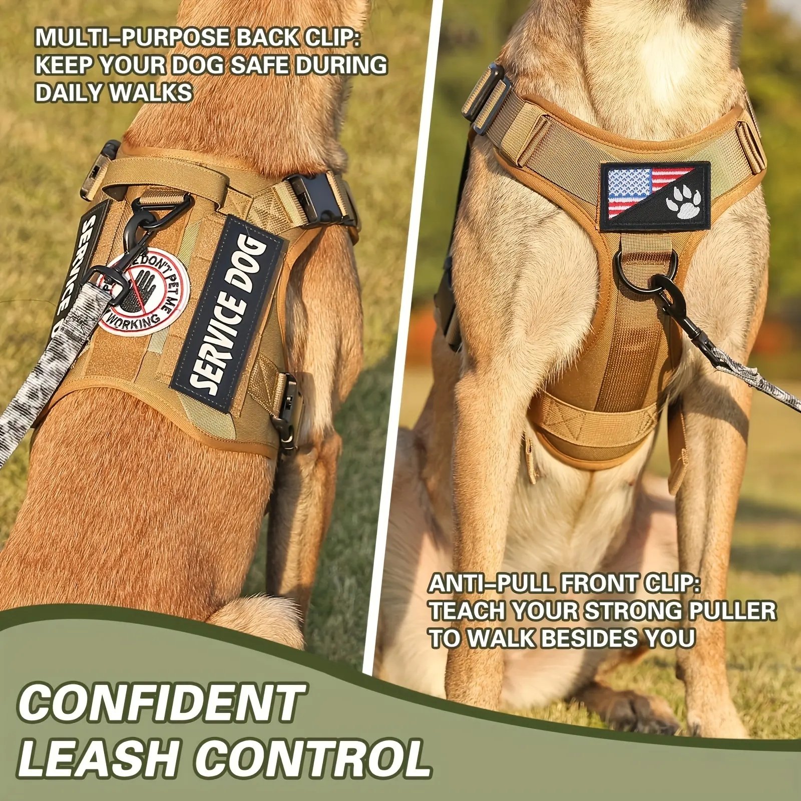 American Local Tactical Pet Boobs Service Dog Harness Vest Adjustable Reflective Dog Harness Metal Buckle Hiking Training - Image 9