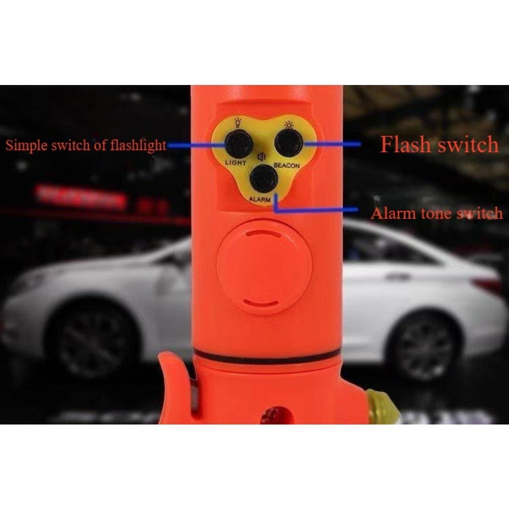 Red&Yellow Multi-functional Car Safety Hammer With Flashlight - Image 3