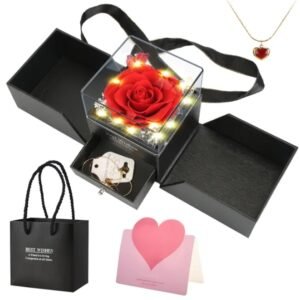 Preserved Red Real Rose With Heart Necklace Eternal Flowers Rose