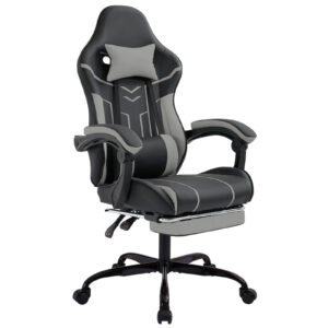 Gaming Chair, Computer Chair Ergonomic Chair With Footrest Office Chair Ergonomic Computer Chair With Lumbar Backrest Blackgray