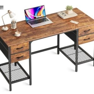 47-inch Computer Desk, 4 Drawers, Mesh Shelves, Home Office Desk