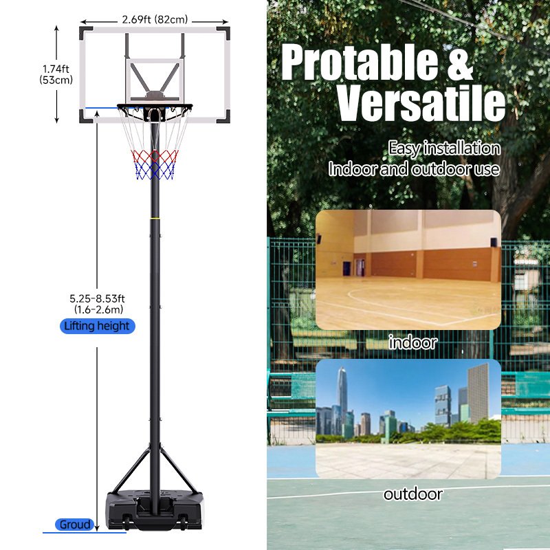 TotheCORE Basketball Stand 5.25-8.53 Ft Adjustable Portable Basketball Hoop & Goal With PC Backplate, Large Base And Wheels - Image 3