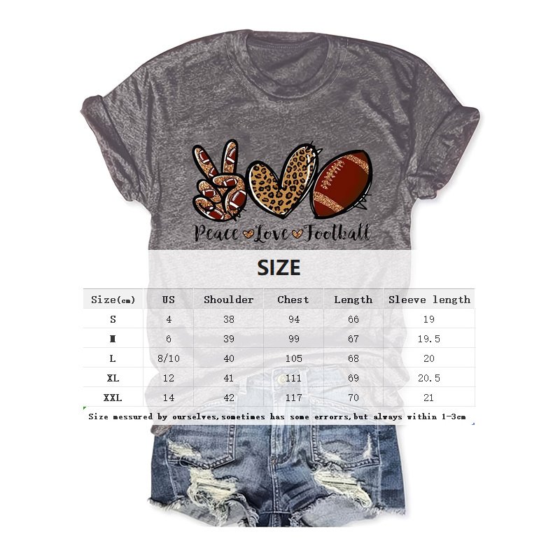 Women's Summer Round Neck Graphic Print Tee - Scissor Hands, Leopard Heart & Football Design - Image 4