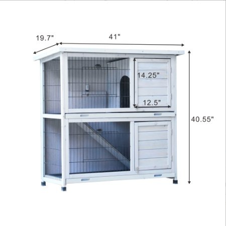 Rabbit Hutch Outdoor, 2-Story Rabbit Cage Indoor With Run, Bunny Cage With 2 Removable No-Leak Trays, Pet Cages With Non-Slip Ramp, Waterproof Roof, Fence, For Small Animals - Image 4