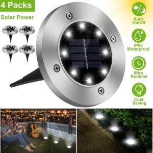 4Pcs Solar Powered Ground Light Outdoor IP65 Waterproof Buried