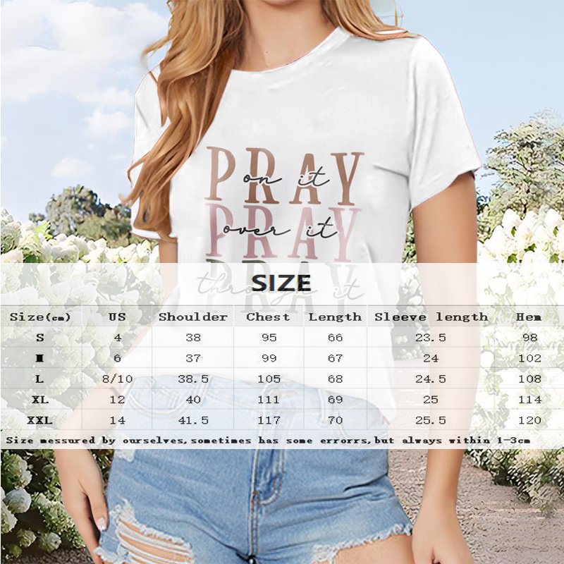 Women's 'PRAY' Print Round Neck Short Sleeve T-Shirt, Casual Summer Tee - Image 4