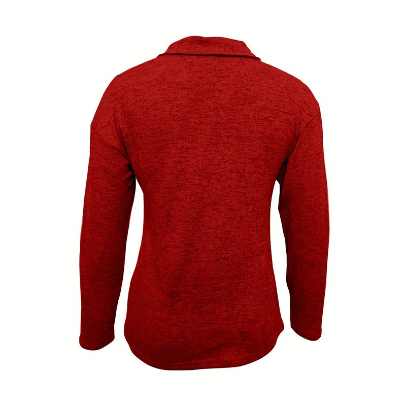 Women's Solid Color Knit Zip-Up Collar Long Sleeve Top - Casual Fashion Blouse For Spring&Fall - Image 3