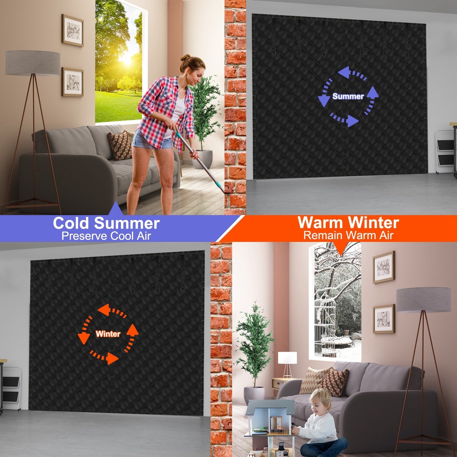 1Pc 16x7FT Magnetic Thermal Insulated Garage Door Curtain For Winter Two Car Garage Screen With Magnetic Closure 8 Roll Up Buckle Straps For Two Cars Weatherproof Windproof Soundproof - Image 6