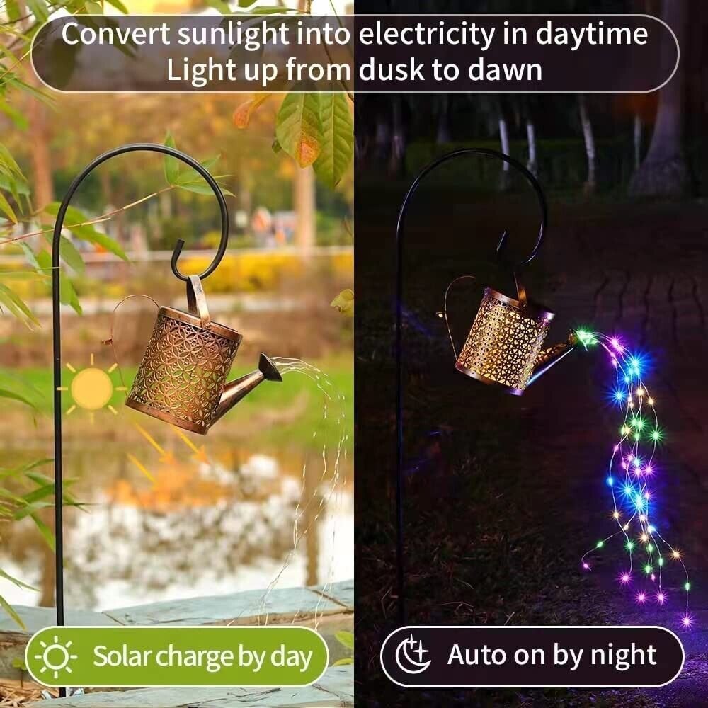 1 2pcs Watering Can Lights, Copper Solar Garden Lights For Outdoor Pathway Yard Deck Lawn Patio - Image 8